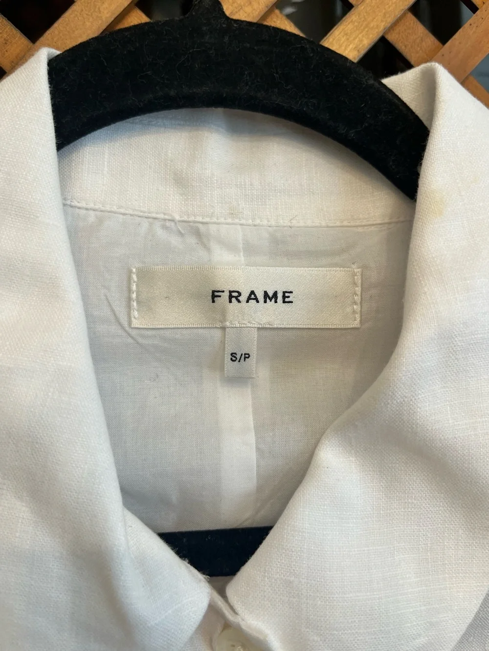 FRAME White Sleeveless Button-Front Linen Dress - Small